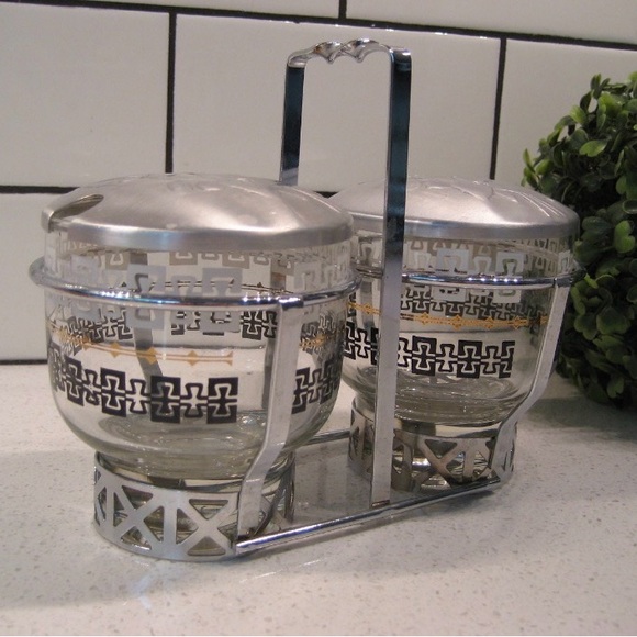 Libbey Other - Vintage Libbey Silver, Black & Gold Glass Condiment Set